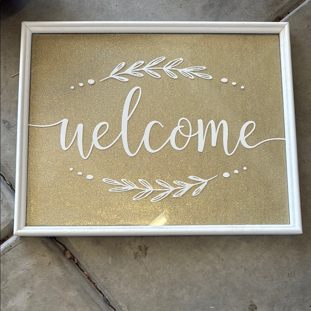 Wedding or other Gold Welcome Sign with White Frame